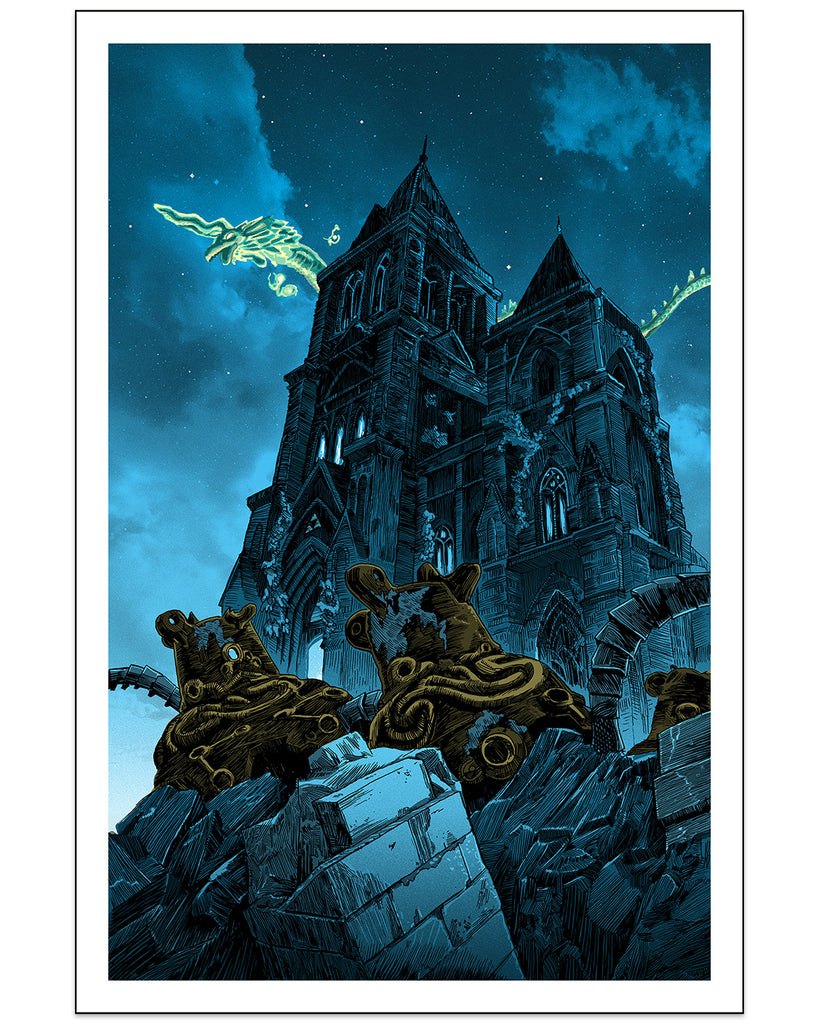 Tim Doyle artwork screen print of castle from the video game "The Legend of Zelda"