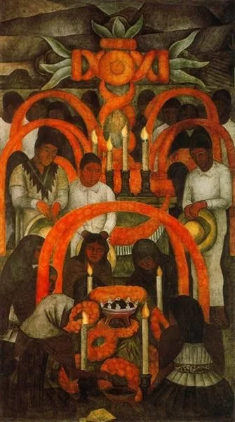 Diego Rivera, The sacrificial offering. Day of the Dead, 1924, Court of Fiestas, Mexico