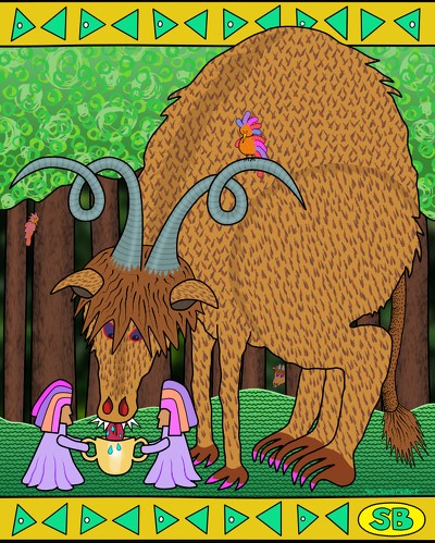 Whimsical digital illustration of a mythical beast
