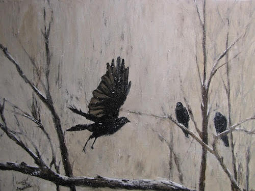 Oil painting of crows