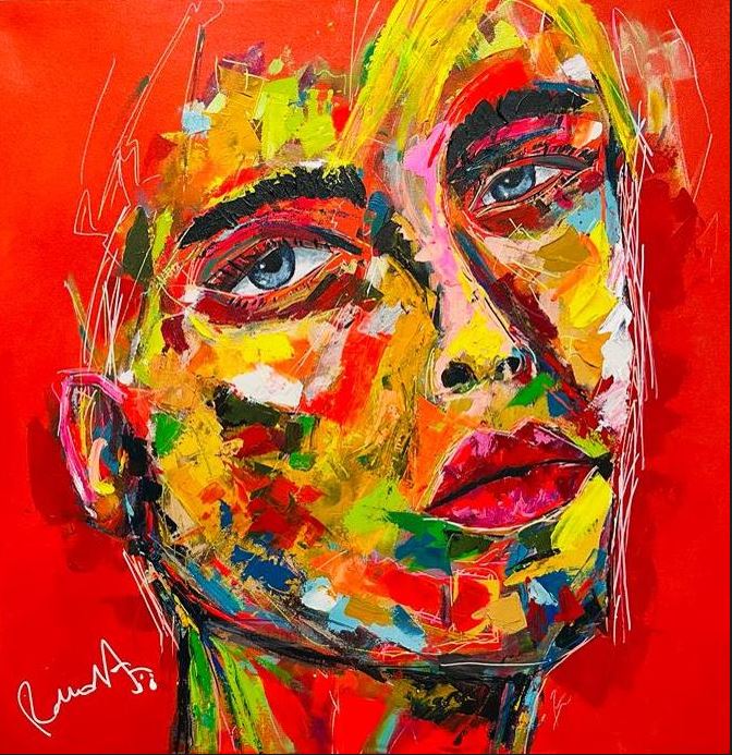 Colorful painting of a woman by Ramon Aristizabal