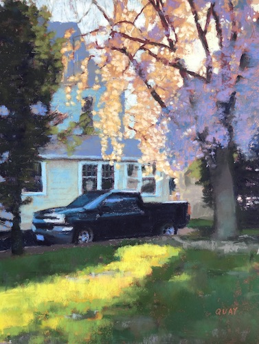 Pastel of a late afternoon scene