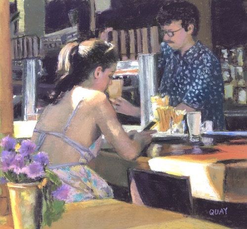 Pastel painting of a cafe scene