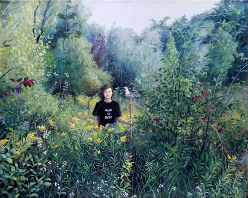 Oil painting of a boy in a field in summer