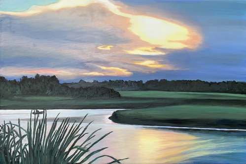 oil painting of sunset over the water by Patricia Leone