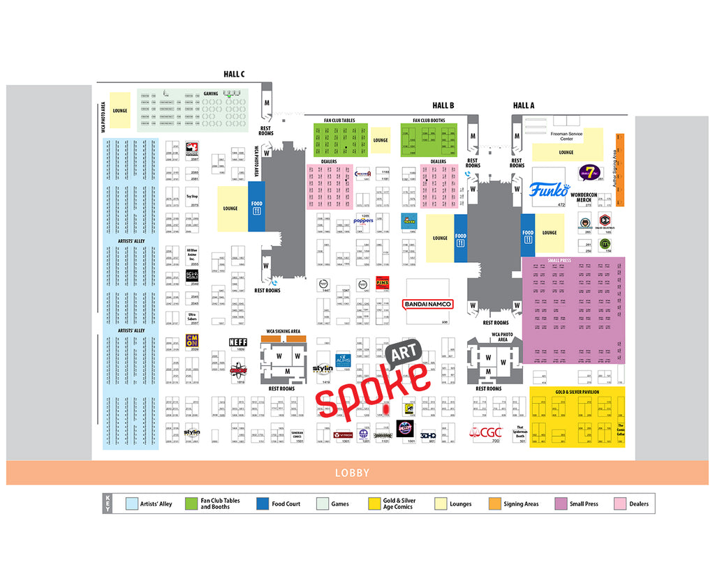Map of WonderCon 2023 with Spoke Art's location marked in red