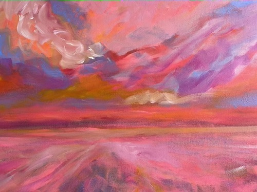 painting of a spring sunset