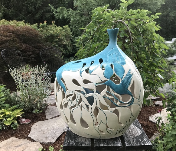 handbuilt and carved ceramic vessel