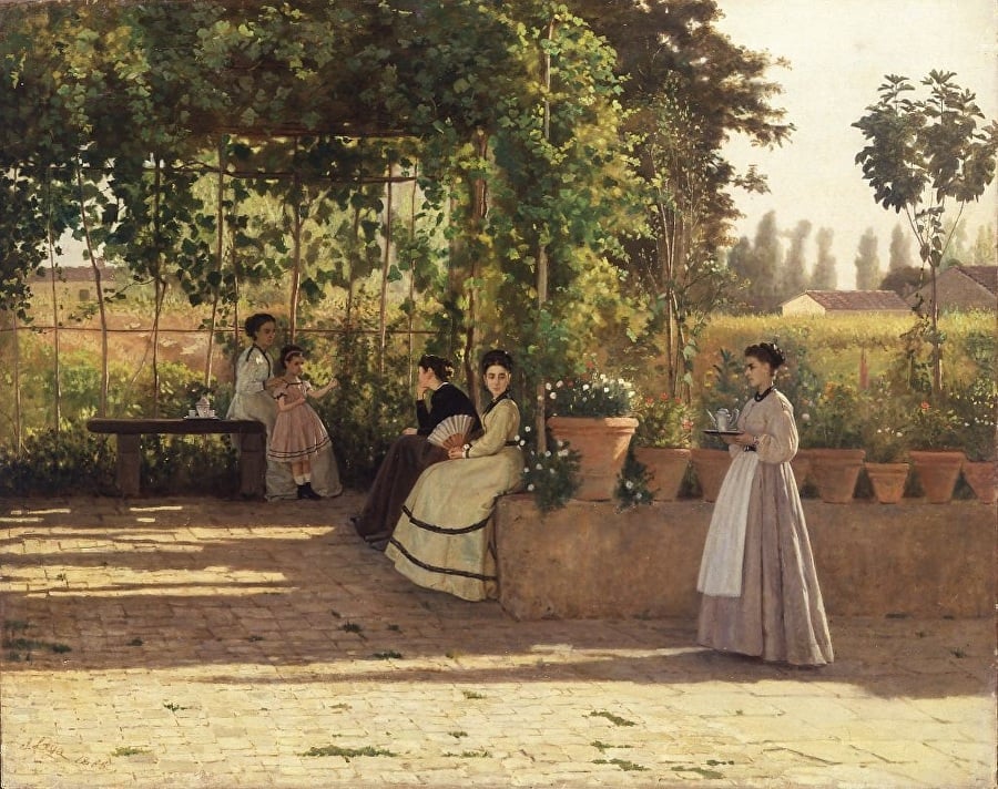 Macchiaioli: Silvestro Lega, After Lunch (The Trellis), 1868, Palazzo Brera, Milan, Italy. Bold Brush. 