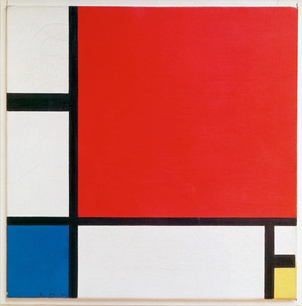 Piet Mondrian's Composition: Piet Mondrian, Composition with Red, Blue and Yellow, 1930, Kunsthaus Zürich, Switzerland. Wikimedia Commons (public domain). 