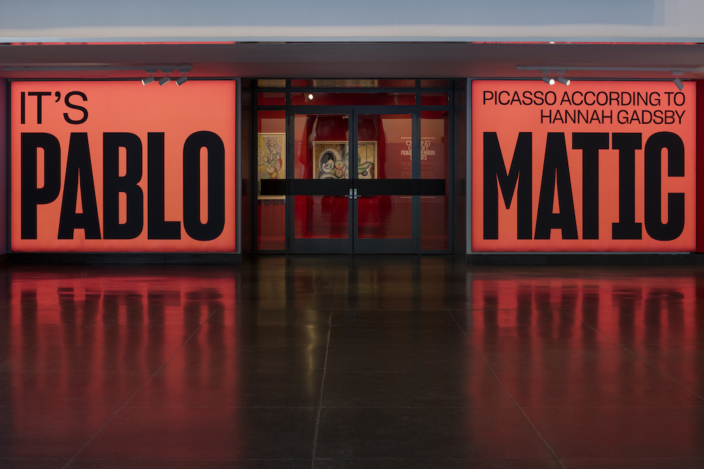 View of &#8220;It&#8217;s Pablo-matic: Picasso According to Hannah Gadsby,&#8221; 2023, Brooklyn Museum, New York. Photo: Danny Perez/Brooklyn Museum.
