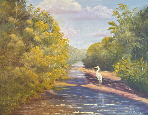 oil painting of a landscape with bird by Bill McCauley
