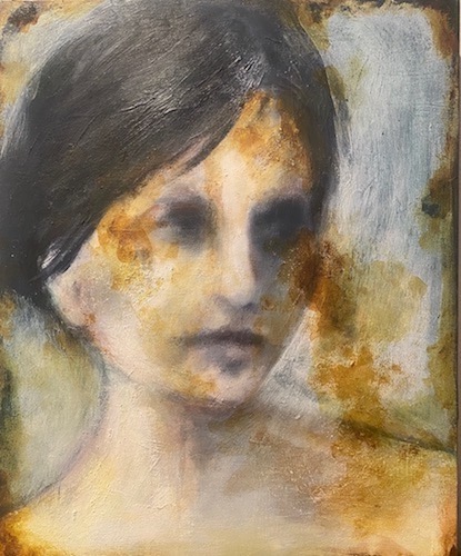 oil painting of an old photograph of a woman by Julie Feldman
