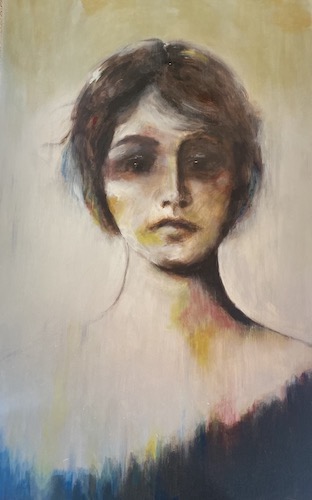 haunting oil painting of a woman by Julie Feldman