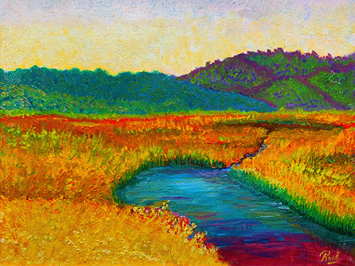 Colorful marsh landscape by oil painter Rossana Kelton