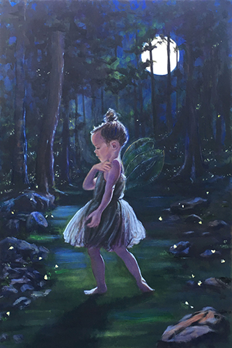 oil painting of a young girl in the forest