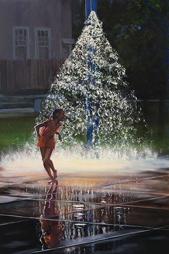 oil painting of a young girl in a fountain by Sherie Harkins