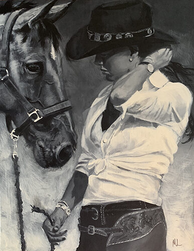 painting of a young cowgirl and horse by Mary Luttrell