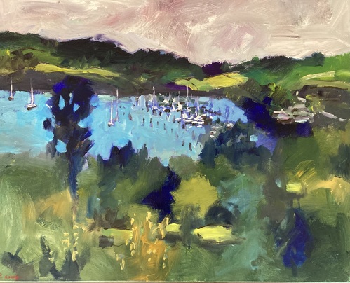 Painting of a marina by artist Pauline Gough