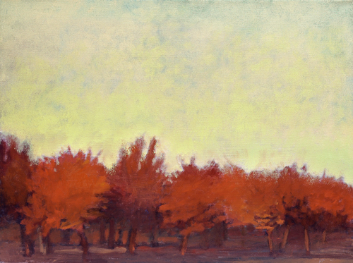 landscape painting of an autumn orchard by Diana Jahns