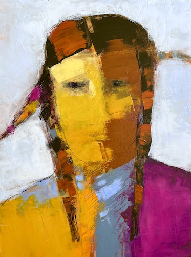 colorful abstract portrait of a Native American man by Ruth Andre