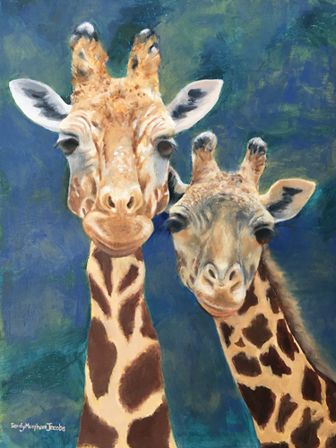painting of two giraffes by Sandy Jacobs
