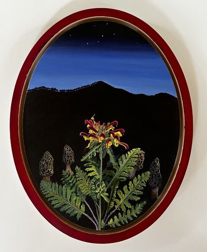 Botanical painting on wood panel