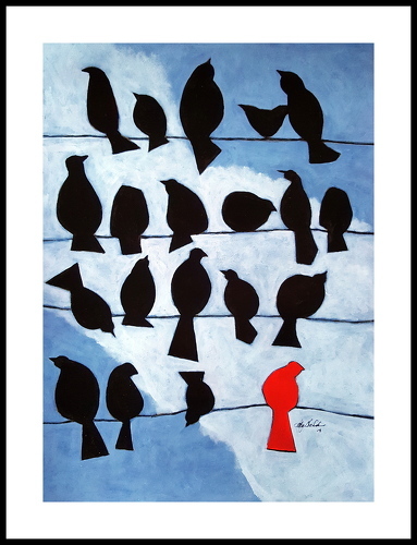 contemporary painting of bird silhouettes