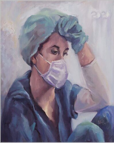 Painting of a healthcare professional during Covid
