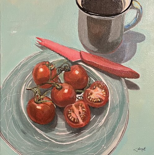 painting of a plate of tomatoes