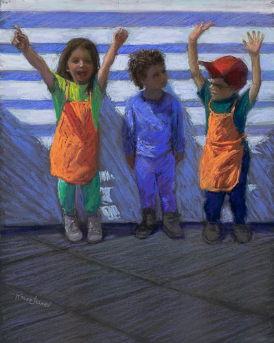 pastel painting of three young children