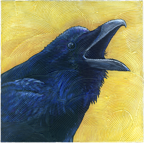 whimsical painting of a crow