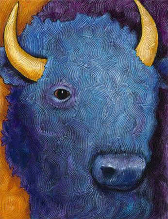 whimsical painting of a bison