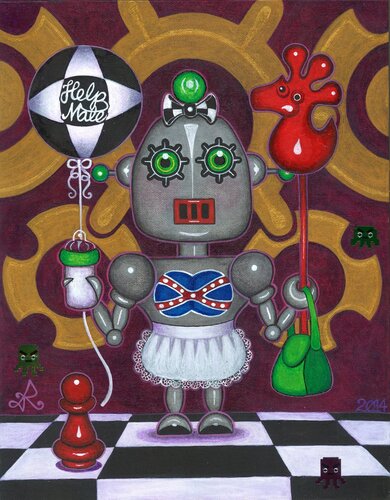 painting of a robot housekeeper by Roopa Dudley