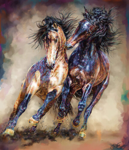 digital painting of two horses running by Terri Crowley
