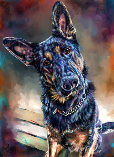 digital painting of a German Shepherd dog