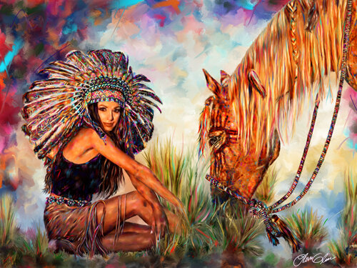 digital painting of woman and a horse