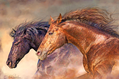 digital painting of horses running