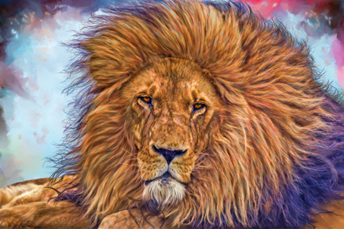 digital mixed media drawing of a lion