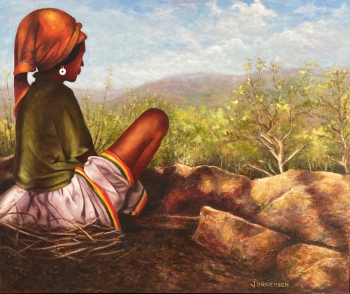oil painting of a young woman in Kenya