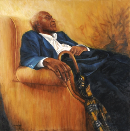 oil painting of a man sleeping in a chair