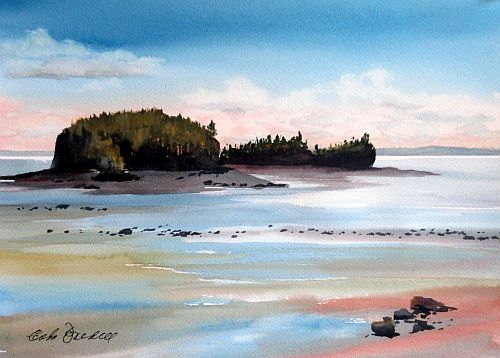 seaside landscape painted in watercolour