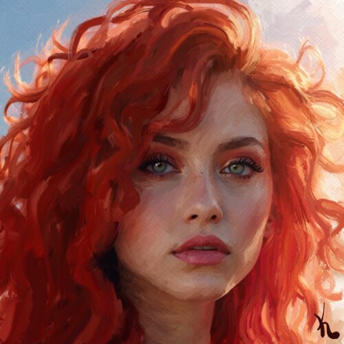digital painting of a young redhead woman