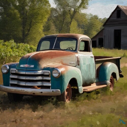 digital painting of an old farm truck