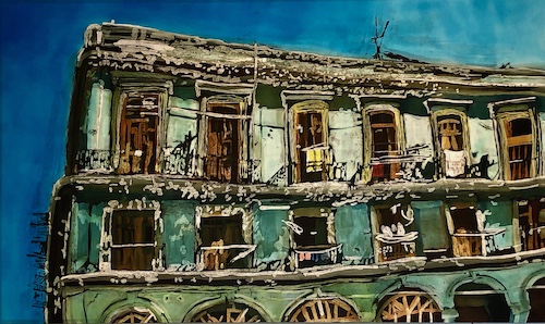 Batik painting of Havana, Cuba