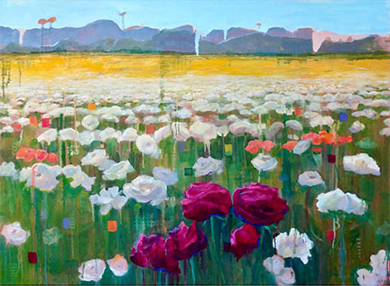 oil painting of a field of tulips