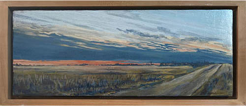 acrylic landscape painting of a landscape at end of day