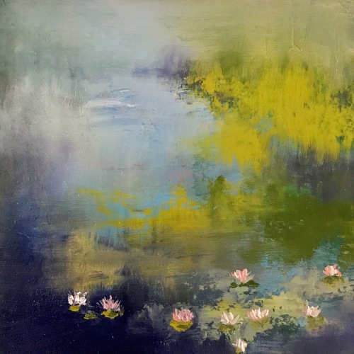 softly abstract landscape of water and plants