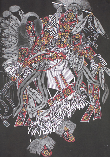 mezzotint print of Native American dancer