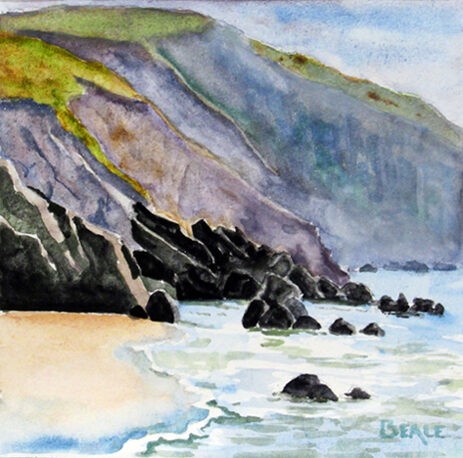 watercolor landscape of a beach in Ireland